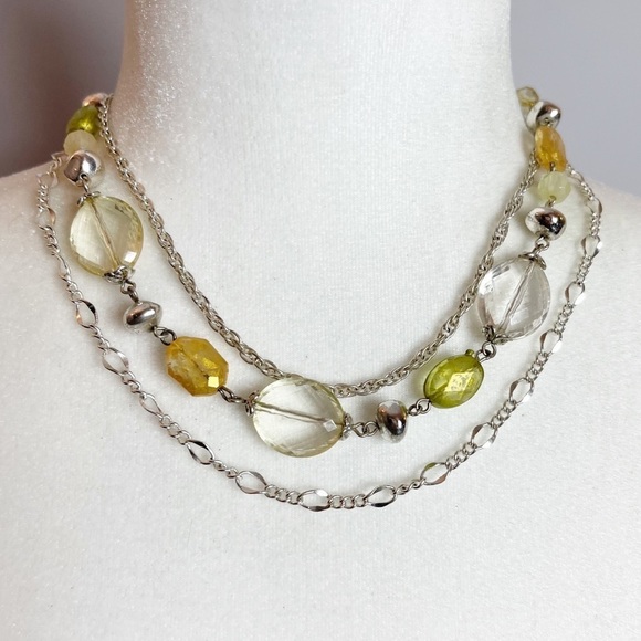 Multi Layer Beaded Necklace Silver Gold Tone - Picture 1 of 9